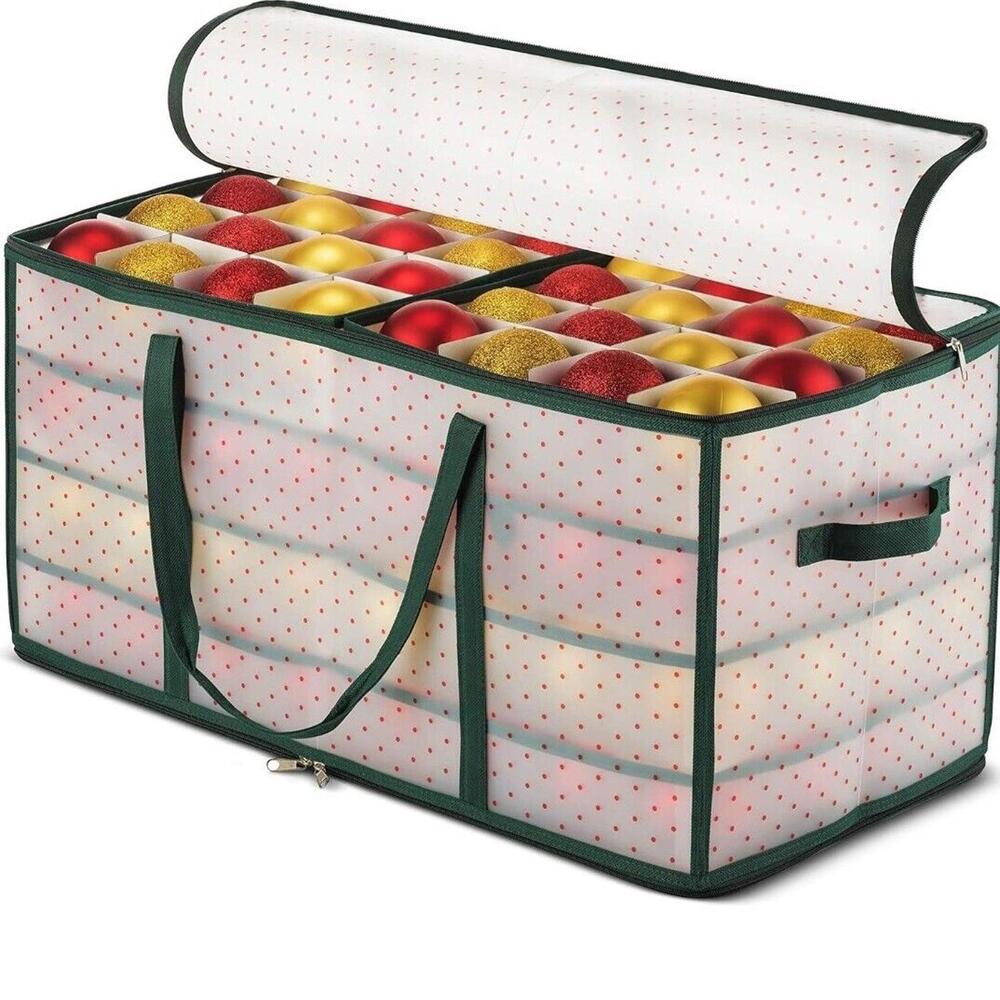 ZOBER Christmas Ornament Storage Box - Stores 128 Ornaments W/ 2 Sided Zipper